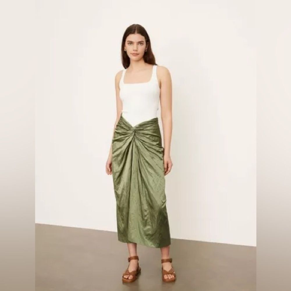 Vince Women’s Sz 10 Metallic Twist Front Cotton Blend Skirt Green - Picture 1 of 9